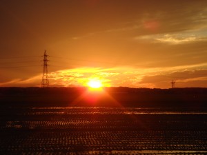 お通夜に向かう途中、西の空の夕日が悲しく見えました