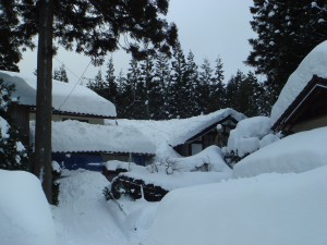 平田地域の中山間地帯では異常豪雪で家が見えなくなっています