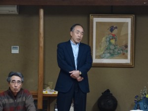 堀孝治酒田市議会議員、後援会幹事会にてご挨拶