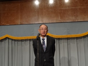 日帰り大阪出張から少し遅れて会場入りした佐藤芳明理事長挨拶