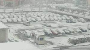 時ならぬ大雪になり県庁駐車場が真っ白になりました